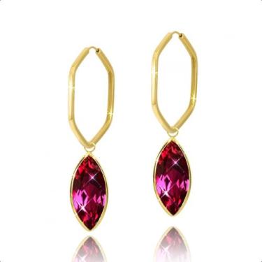 Imagem de Brinco Argola Com Par de Pingentes Ouro 18k - Paulistana Joias, Vermel