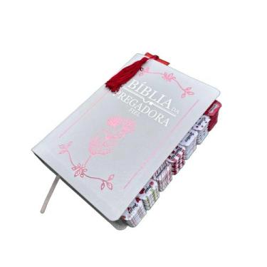 Imagem de Bíblia de Estudo Pregadora Fiel Branca Marca Paginas Vermelho Full Col