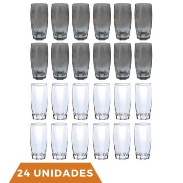 Imagem de Kit 24 Copos Vidro 370ml 12 Transparente / 12 Cinza Florida - PRATICAS