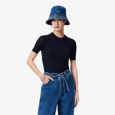 Imagem de Suéter de Malha Canelada de Lã Merino de Mangas Curtas Lacoste Feminina-Feminino