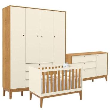 Imagem de Quarto De Bebe Unique 4 Portas Com Cômoda Sapateira Off White Freijó E