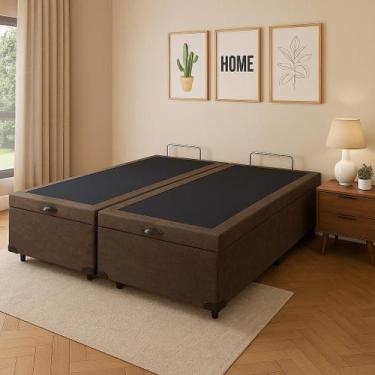 Imagem de Base Box Baú Casal Bipartido Suede 138x188x35 - Sarah Colchão, Marrom