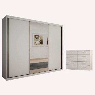 Imagem de Guarda Roupa Casal Palazzo Com Espelho E Gaveteiro Milão Com Chave Neve - Horizonte