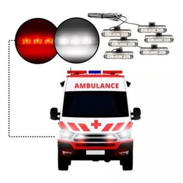 Imagem de Jogo de Luzes LED Strobo 6x3 12V para Emergência - Branco e Vermelho -