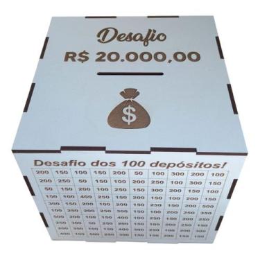 Imagem de Cofre MDF Desafio 1Mil / 5Mil / 10Mil / 20Mil - Caixa De Madeira - Esc