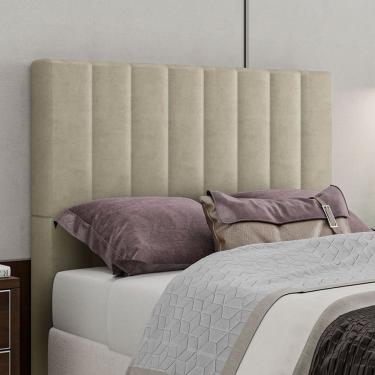 Imagem de Cabeceira Estofada Esmeralda Casal 140 Cm Veludo Bege 140x130x7 Cm Sonhar Estofados