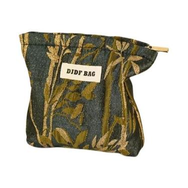 Imagem de Bolsa De Maquiagem Feminina Grande Com Estampa De Flores Douradas, Est