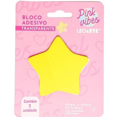 Imagem de Bloco Adesivo Leonora Estrela Transparente Resistente à Água 69X69MM com 50 Folhas em Embalagem Blister Transparente