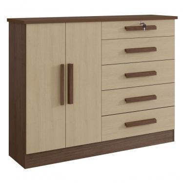 Imagem de Cômoda New Athos 5 Gavetas com Sapateira em MDF com Corrediças Telescópicas Marrom para Quarto