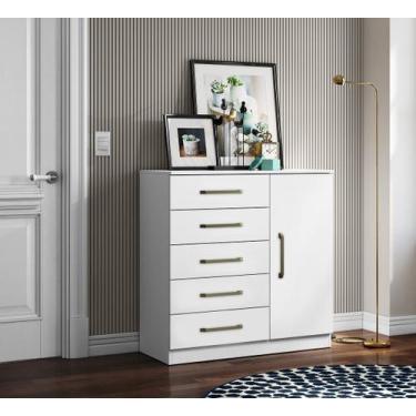 Imagem de Cômoda Sapateira Milão 1 Porta 5 Gavetas - Branco Aramóveis 
