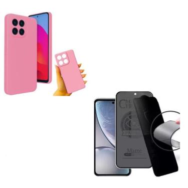 Imagem de Capinha Case Rosa Claro + Película Privacidade Fosca Moto Edge 60 pro 