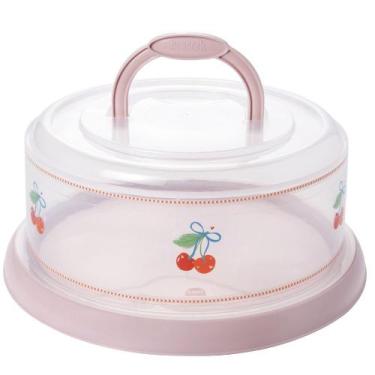 Imagem de Boleira decorada com alça e rosca rosa Plasutil ref.3050