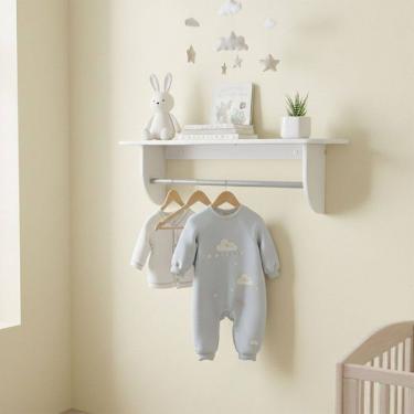 Imagem de Prateleira com Cabideiro Decor 100% Mdf Branco Brilho - Móveis Peroba