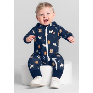 Imagem de Macacão bebê menino de cachorrinhos Brandili Baby, M, Azul marinho