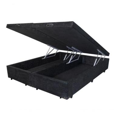 Imagem de Base Box Baú King Bipartido Suede Preto 42x193x203