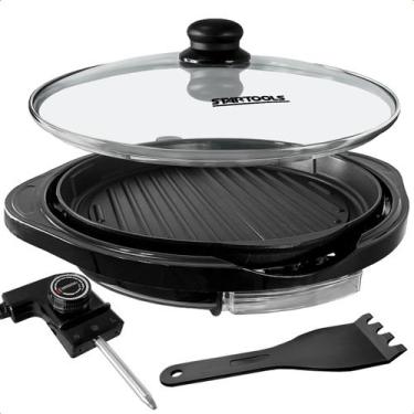 Imagem de Grill Elétrico Redondo 40cm 127V 1200W Preto Grelha Antiaderente com T