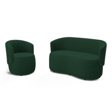 Imagem de Kit Poltrona e Namoradeira Aisha Orgânica Bouclê Verde - Desk Design