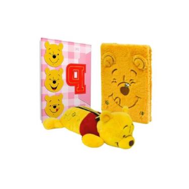 Imagem de Kit Material Escolar Ursinho Pooh com Estojo Pelúcia Agenda 2025 Cader