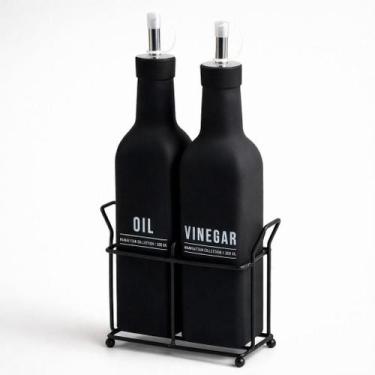 Imagem de Galheteiro De Vidro 300ml 2 Pç Preto C/ Dosador Luxo - hauskraft