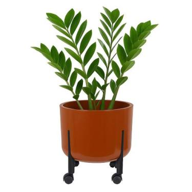 Imagem de Vaso De Plantas 16L Decorativo Cachepô 33cm Pé Com Rodinha Terracota -