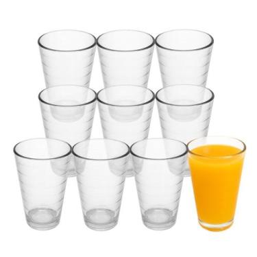 Imagem de Jogo 10 Copo de Vidro 200ml Suco Refrigerante Água Lines Rings Fratell