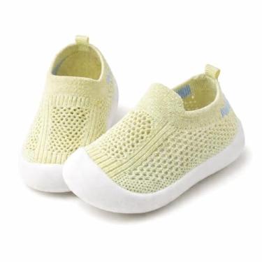 Imagem de Tênis Sapatinho Meia Infantil Antiderrapante para Primeiros Passos, Bebê 0-36 Meses, Malha Flexível, Ultra Leve 28g, Unissex, Cinza, Azul, Rosa ou Amarelo (Amarelo, BR, Bebê, Numérico, P, 20)
