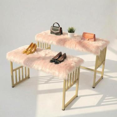 Imagem de Manta Pelucia Pelo Alto Luxo Rosa Pó Decoração Newborn Sofá 80x50cm - 