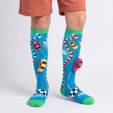 Imagem de Meia Divertida Maluca 3D Infantil Cano Alto Personagens - ZUUM, Azul c