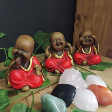 Imagem de Trio de budas baby envelhecido c/ vermelho 8cm - CASA FÉ