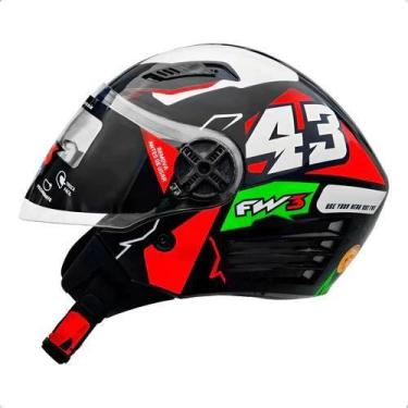 Imagem de Capacete Aberto Fw3 Open Vermelho Verde 43 Com Óculos Fumê, 58