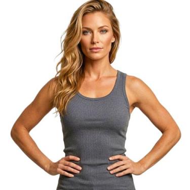 Imagem de Regata Feminina Canelada Ribana Premium Fitness Academia Casual Verão 