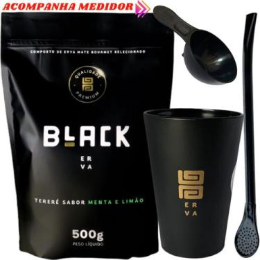 Imagem de Kit Tereré Black Erva Mate 500g Copo Acrílico Caldereta Preto Bomba Cl