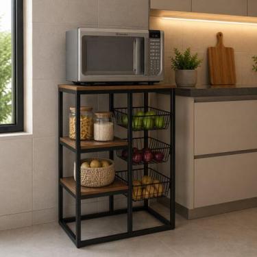 Imagem de Organizador de Cozinha com Suporte para Micro-ondas e Fruteira 3 Cesto