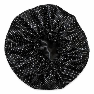 Imagem de Touca de Cetim Premium Dupla Face - Preto com Bolinhas Brancas - Cetim