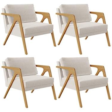 Imagem de Kit 04 Poltronas Decorativas Para Sala Estar Pietra Estrutura De Madeira L02 Linho Cru - Lyam Decor
