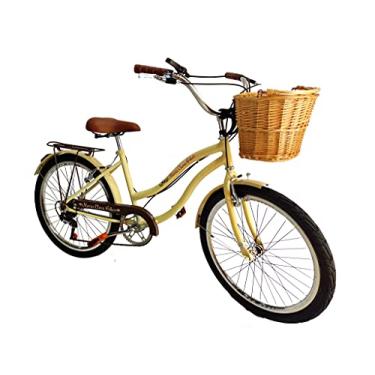 Imagem de Bicicleta Aro 24 Retrô Vintage feminina com cesta vime Bege