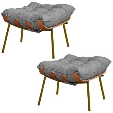 Imagem de Kit 2 Puffs Decorativos Sala de Estar Abel Base de Madeira Dourada Linho Cinza - Gran Belo