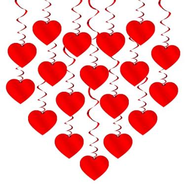 Imagem de Decorações em espiral de coração vermelho para pendurar – sem bricolagem, pacote com 18 espirais de coração vermelho para decorações românticas noite especial | espirais vermelhos brilhantes para decorações de dia dos namorados | Decoração de pendurar para dia dos namorados