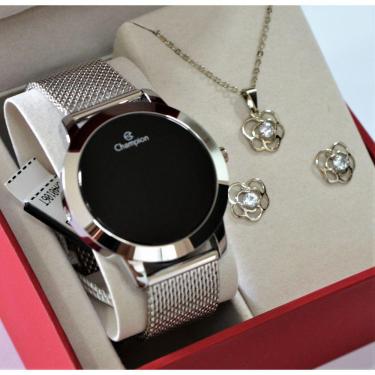 Imagem de Relogio Champion Prateado Redondo Digital CH40106T + Kit Semi Joia