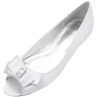 Imagem de Sapato feminino com laço peep toe casamento peep toe sem salto para noivas no escritório, Prata, 8