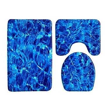 Imagem de Tapete de banho rosa praia oceano conjunto de 3 peças tapete antiderrapante para banheiro tapete tapetes de piso capa de banheiro almofada em forma de u produto de banheiro, 33972J, 3 pcs tapetes, 450mmx750mm