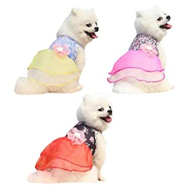 Imagem de 3 pçs vestido para cachorro macio e confortável primavera floral traje para cães roupas florais para cães vestido para cães roupas sem mangas para cães vestido para cães vestido de animal de estimação camiseta estampada vestido de princesa cachorro fantasia para cães filhote