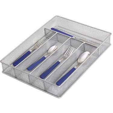 Imagem de (1, 5 Compartment) - YBM Home Silver Mesh Kitchen in-Drawer Serving Utensils, Flatware, Cutlery Desk and Office Supplies Organiser/Tray Holder Silverware Storage 32cm L x 23cm W x 5.1cm H 1133s (1, 5 Compartment)