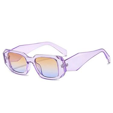 Imagem de Moda Retângulo Pequeno Óculos de Sol Feminino Retro Designer Pernas Largas Óculos Óculos UV400 Masculino Quadrado Roxo Óculos de Sol, Chá Roxo azul, Como a imagem