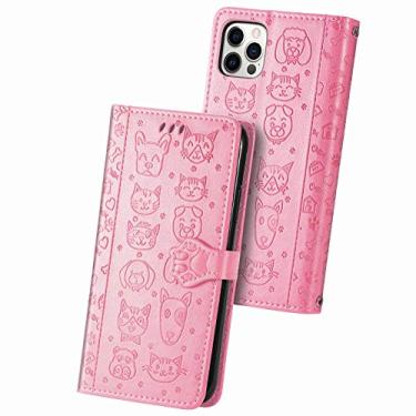 Imagem de Capa de luxo estilo cachorro gato para Apple iPhone 13 12 Mini Pro 11 XR X XS Max 6 6S 7 8 Plus SE 2020 carteira de cartão capa protetora anti-queda (rosa, para iPhone 12 Mini)
