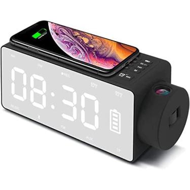 Imagem de KRASS Despertador digital inteligente com tecnologia líder de com carregador rápido sem fio QI, alto-falantes estéreo Bluetooth, despertador multifuncional com dispositivo de projeção, Collector88