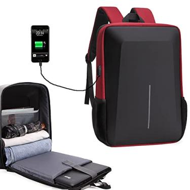 Imagem de Mochila casual para laptop porta de carregamento USB à prova d'água mochila de viagem masculina grande capacidade faixa refletiva mochila de negócios, vermelha, 42 * 30 * 12 cm