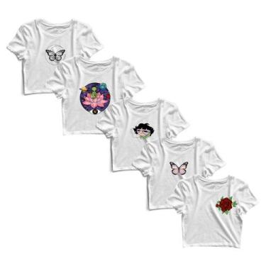 Imagem de Kit 5 Blusas Blusinha Cropped Tshirt Camiseta Feminina Sortido - Goup