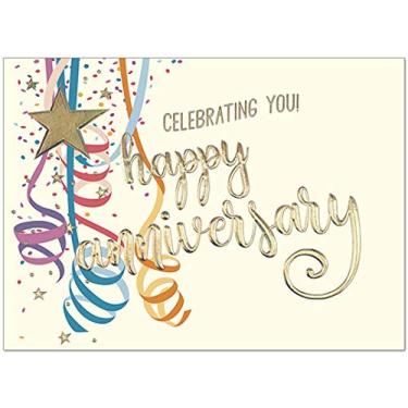 Imagem de 25 cartões de aniversário de funcionários – Estrela divertida e design de confetes – 26 envelopes de baunilha – FSC Mix