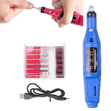 Imagem de Yajun Máquina de broca de unhas elétrica manicure pedicure conjunto portátil USB limas de unhas brocas gel removedor de esmalte ferramentas para mulheres uso em salão doméstico, azul, 16 * 2 cm